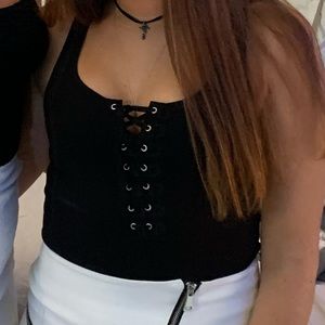 Black lace up bodysuit